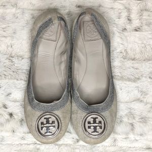 Tory Burch Gray and Silver Ballet Flats